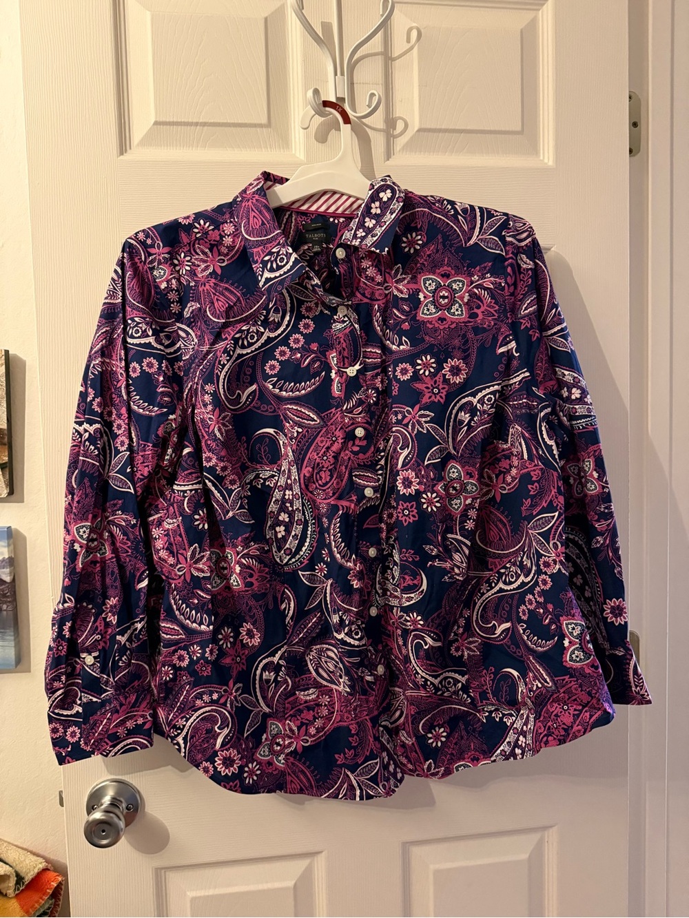 Talbots Navy and Pink Paisley Button-Down Shirt